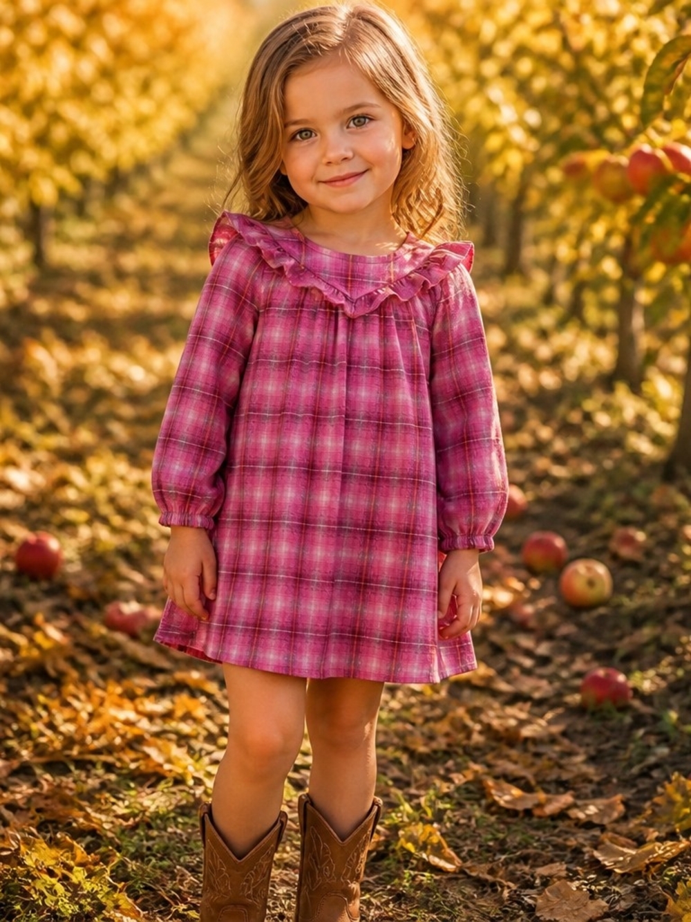 GAP Girls' Pink Plaid Ruffle-Yoke Dress Sz 4t